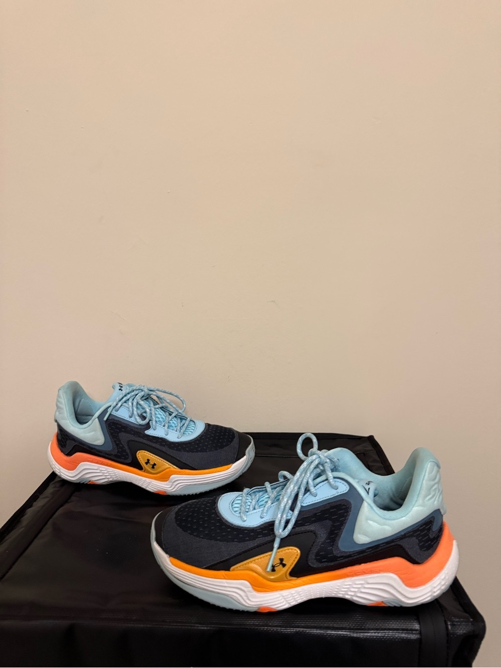 Size 11 - Under Armour Spawn  Light Blue/Orange/Black/White